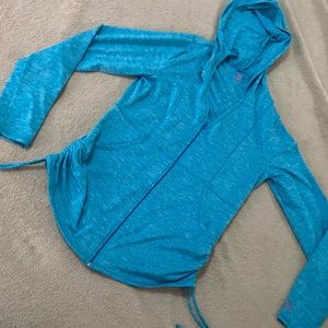 Pink Lotus Full Zip Stretch Blue Hoodie Side Ties  Medium